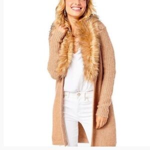 Lilly Pulitzer Tan Cardigan with Faux Fur Collar